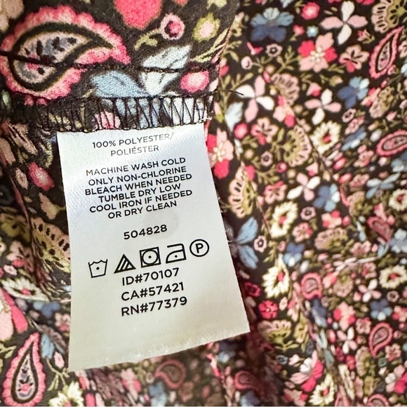 Loft Vine Floral Black Pink Ruffle Collar Tie Back Flowy Blouse sz Small - Picture 9 of 9